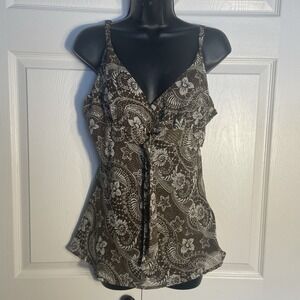 Vintage Apt 9 Shirt Women M Brown Floral Sleeveless Babydoll Sheer Lined Y2K Top